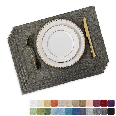 Home Brilliant Table Place Mats Fabric Cloth Placemats Set of 4 Heat Resistant Dining Linen Place Mats Kitchen, Dark Grey