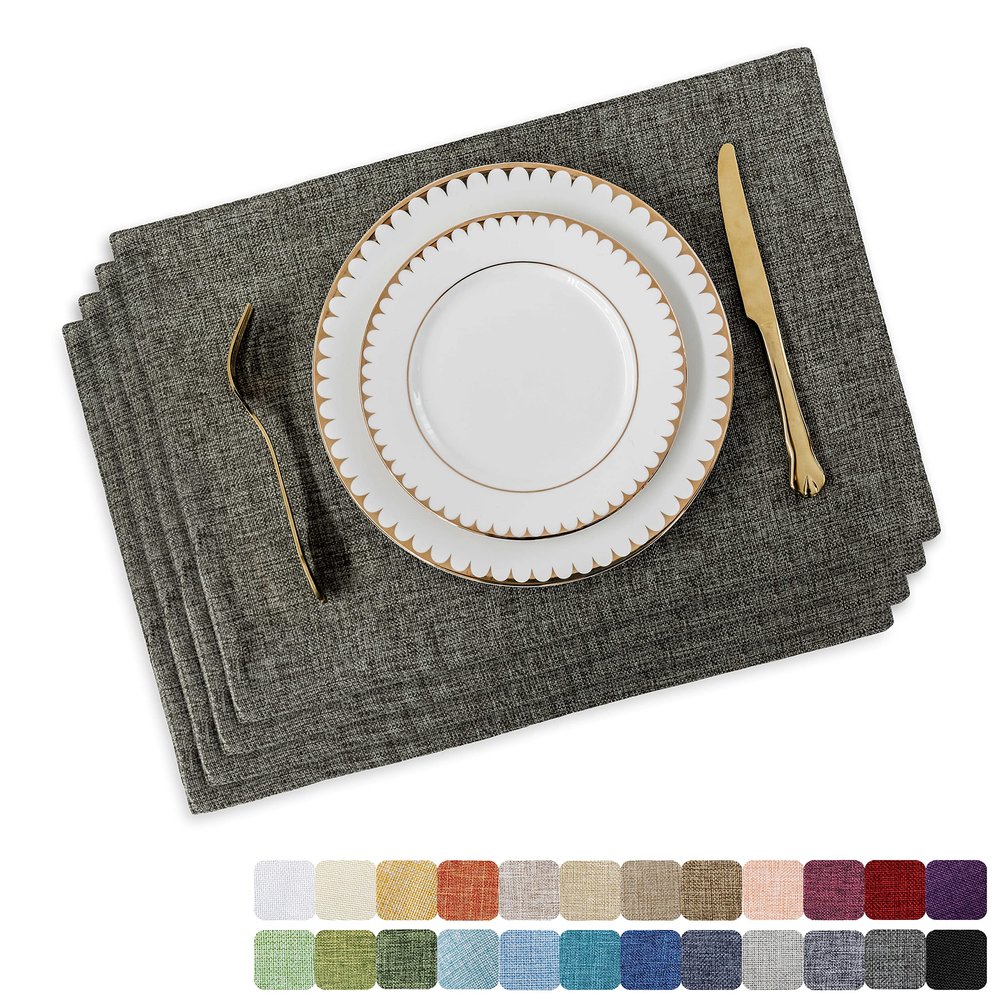 Home Brilliant Table Place Mats Fabric Cloth Placemats Set of 4 Heat Resistant Dining Linen Place Mats Kitchen, Dark Grey