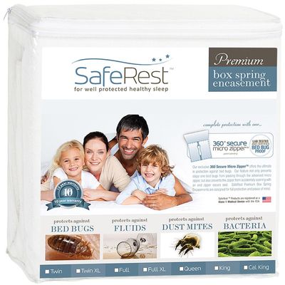 SafeRest Premium 9" Thick Box Spring Encasement - Waterproof - Breathable, Noiseless, Vinyl Free - Fits Up to 9" - Queen