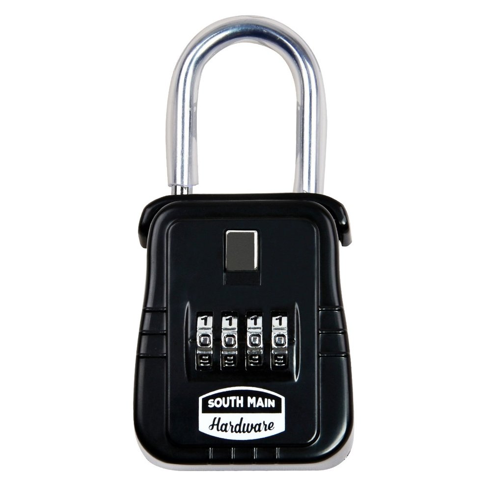 Shackle Mounted Key Storage Box with Resettable Lock Combination, Black, 1-Pack