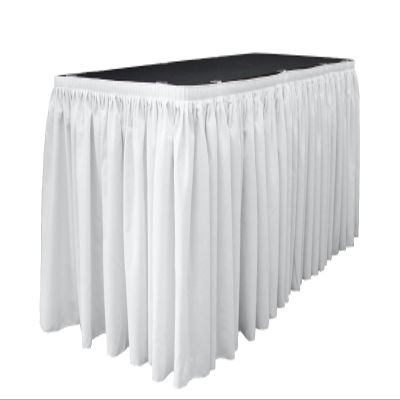 LA Linen Polyester Poplin Table Skirt for Rectangle Tables, Pleat Fabric for Wedding Banquet Trade Show, 30-Foot by 29-Inch Long with 15 L-Clips, White