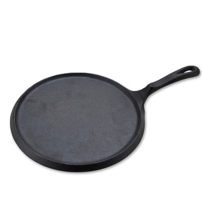 Alpine Cuisine 10-Inch Cast Iron Comal & Flat Griddle | Pre-Seasoned with Durable Handle | Even Heating Cookware for Tortillas & More, Black