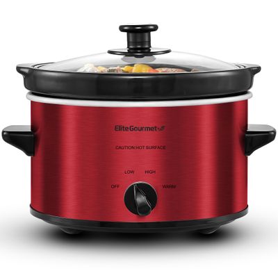 Elite Gourmet MST-275XR Electric Oval Slow Cooker, Adjustable Temp, Entrees, Sauces, Stews & Dips, Dishwasher Safe Glass Lid & Crock (2 Quart, Metallic Red)