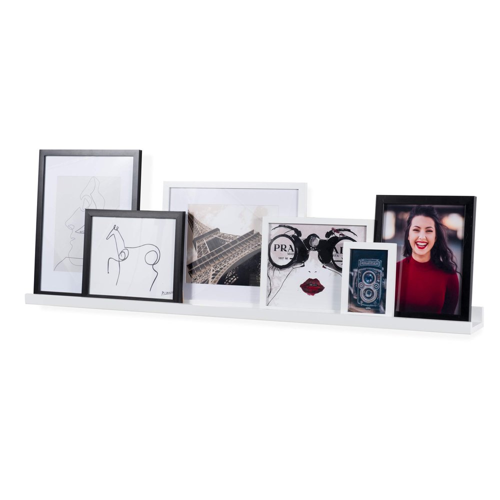 Wallniture Denver 46" Picture Ledge Shelf, Wood Wall Shelves for Photo, Picture Frame, Books, White Bookshelf for Kids Room, Living Room, Bedroom