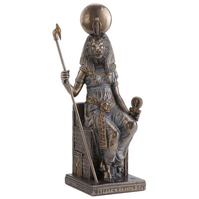 Veronese Design 8 1/2 Inch Tall Egyptian Goddess Sekhmet Sitting on Throne Cold Cast Resin Antique Bronze Finish Statue