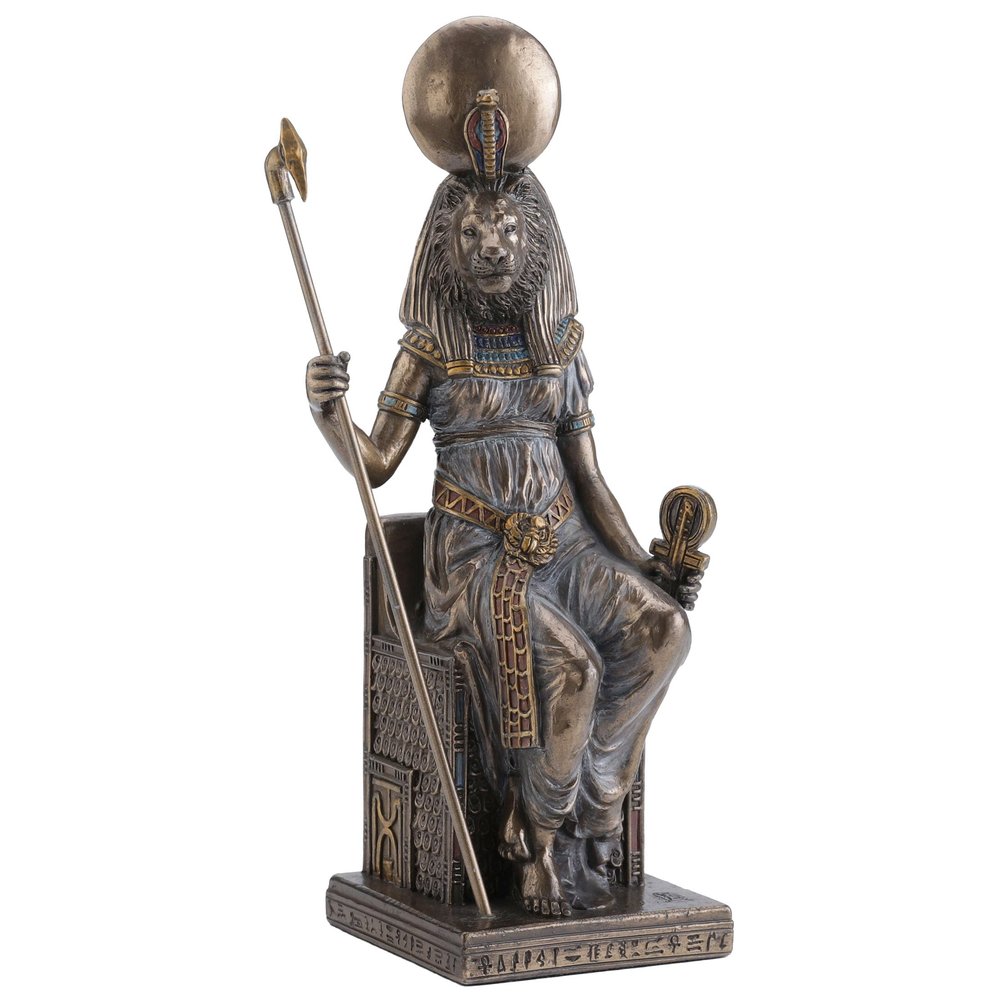 Veronese Design 8 1/2 Inch Tall Egyptian Goddess Sekhmet Sitting on Throne Cold Cast Resin Antique Bronze Finish Statue