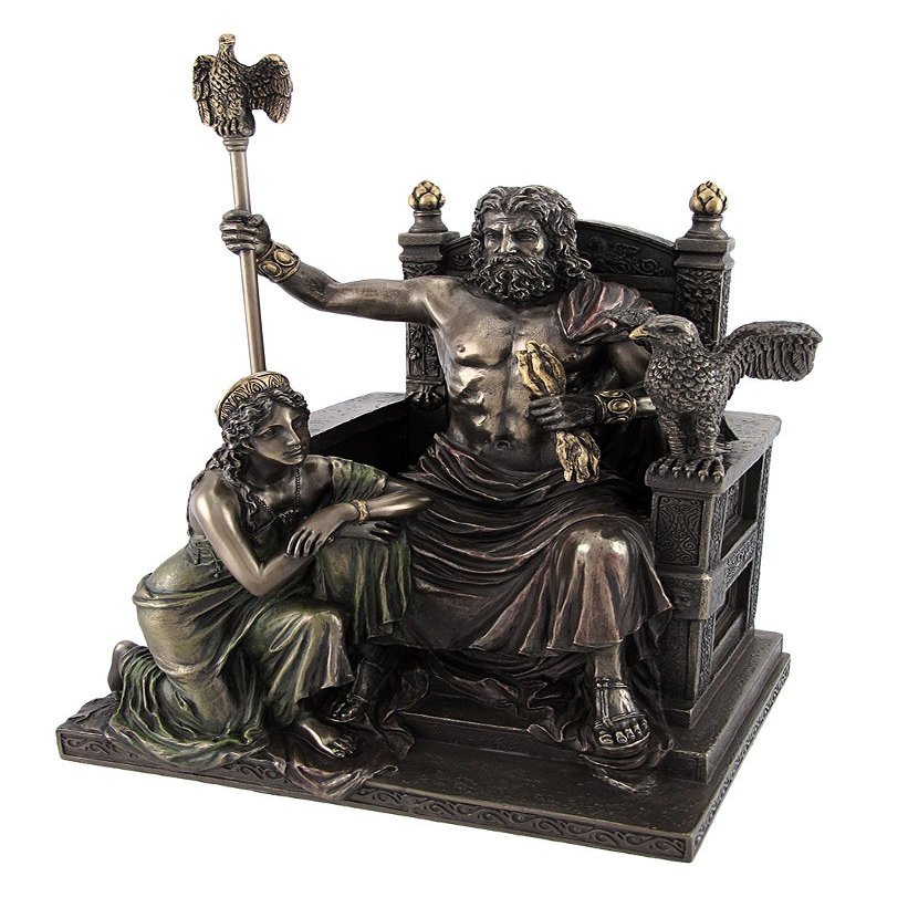 Things2Die4 Bronzed Zeus and Hera at The Throne Statue with Colored Accents