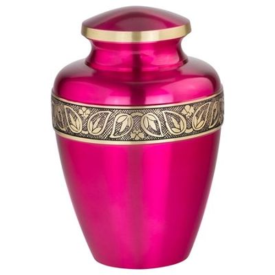 Sapphire Pink Brass Cremation Urn for Ashes, Brass, Pink Urn, Adult Sized Cremation Urn, 9.75 Inches High