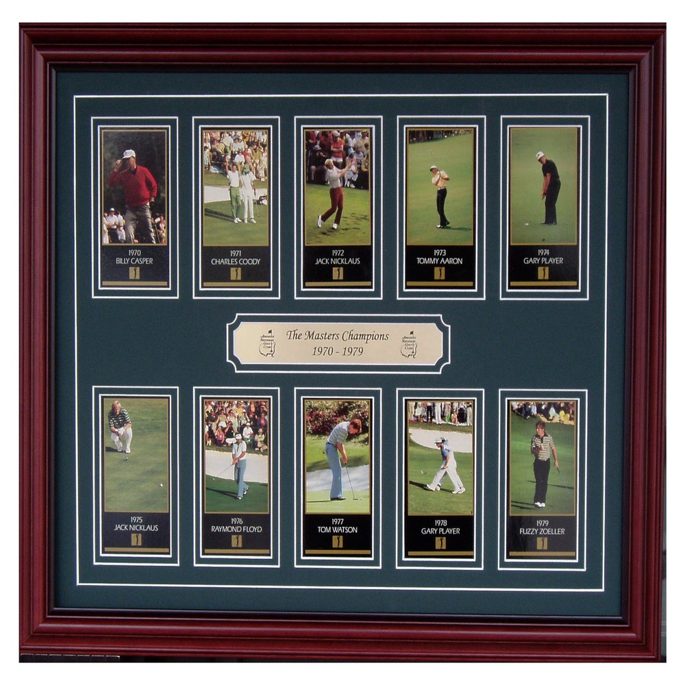 The Masters Golf Tournament Champions from 1970 Through 1979 Professionally Framed with Jack Nicklaus Gary Player Tom Watson Billy Casper Charles Coody Tommy Aaron Ray Floyd and Fuzzy Zoeller