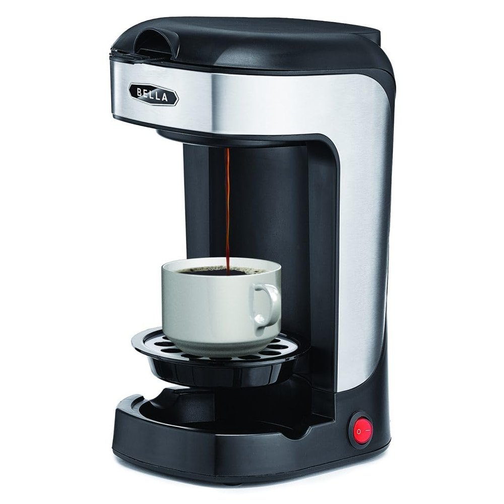 BELLA (14436) One Scoop One Cup Coffee Maker, Black and Stainless Steel, 1.97lbs