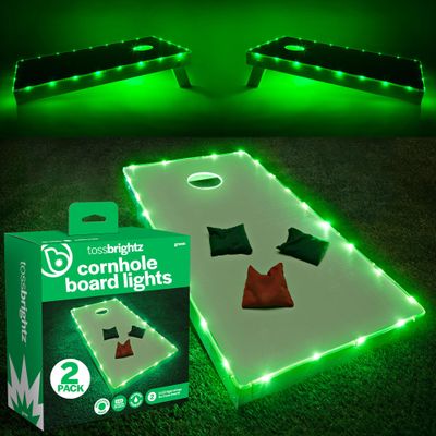 Brightz TossBrightz Green Led Cornhole Lights Led Corn Hole Lights Cornhole Led Lights for Hole and Board Corn Hole Board Light Kit Light Up Cornhole Set Glow in the Dark Cornhole Board