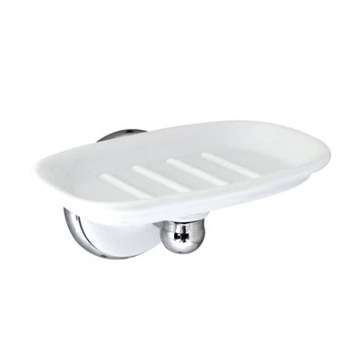 MODONA Porcelain Soap Dish - White Porcelain & Polished Chrome - Arora Series - 5 Year Warrantee