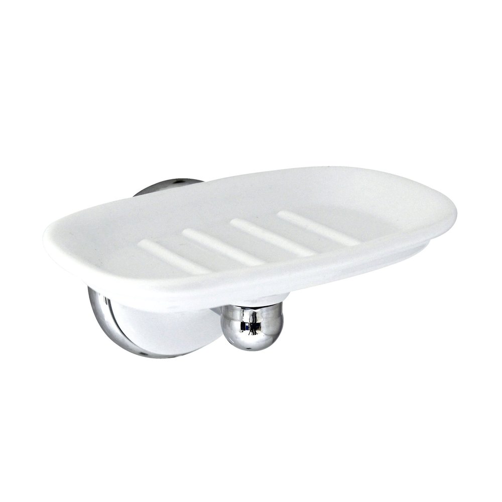 MODONA Porcelain Soap Dish - White Porcelain & Polished Chrome - Arora Series - 5 Year Warrantee