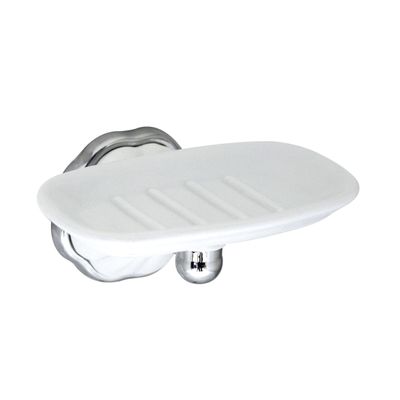 MODONA Porcelain Soap Dish - White Porcelain & Polished Chrome - Flora Series - 5 Year Warrantee