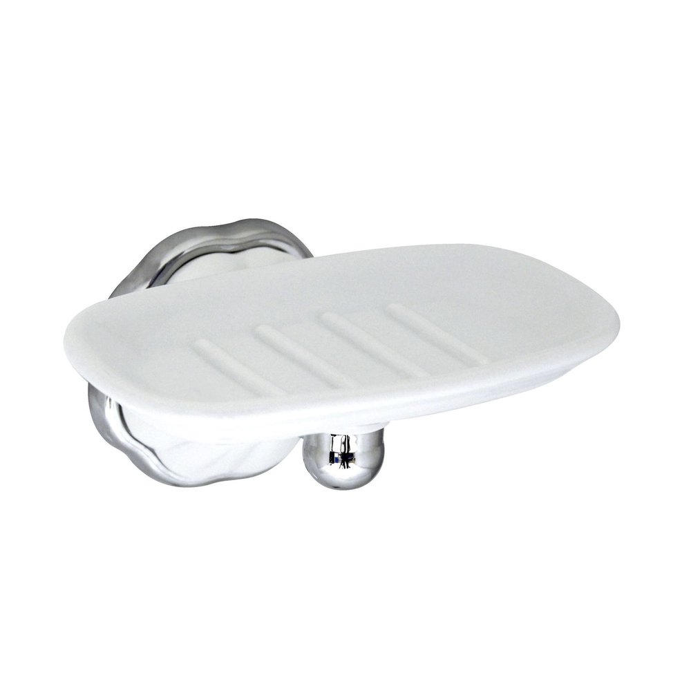 MODONA Porcelain Soap Dish - White Porcelain & Polished Chrome - Flora Series - 5 Year Warrantee