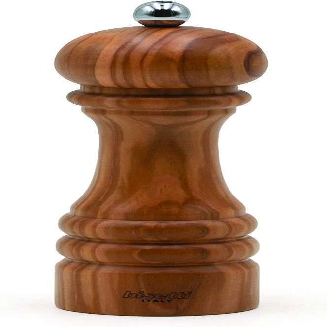 Bisetti 6.5 Inch Imperia Olive Wood Salt Mill With Adjustable Ceramic Grinder
