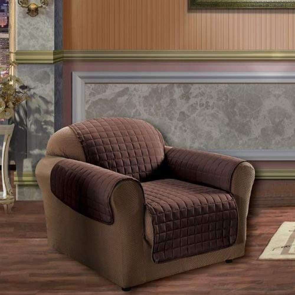 Elegance Linen Quilted Pet Dog Children Kids - Furniture Protector- Microfiber Slip Cover Chocolate Chair