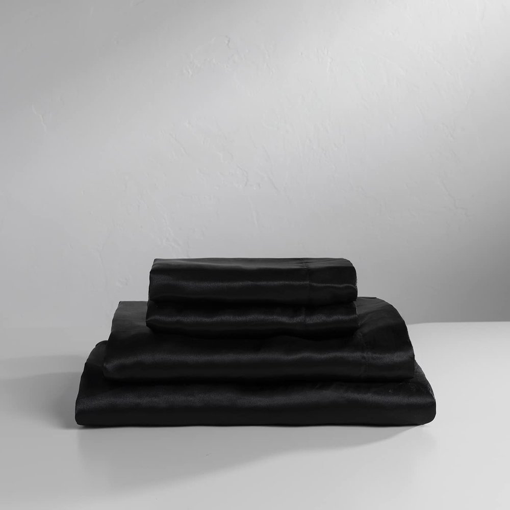 Baltic Linen Satin Luxury Sheet Set Cal King Black 4-Piece Set