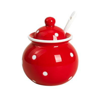 123Arts Ceramics Dot Sugar Salt Pepper Storage Jar Seasoning Pot with Lid And Spoon