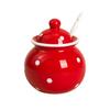 123Arts Ceramics Dot Sugar Salt Pepper Storage Jar Seasoning Pot with Lid And Spoon view 1
