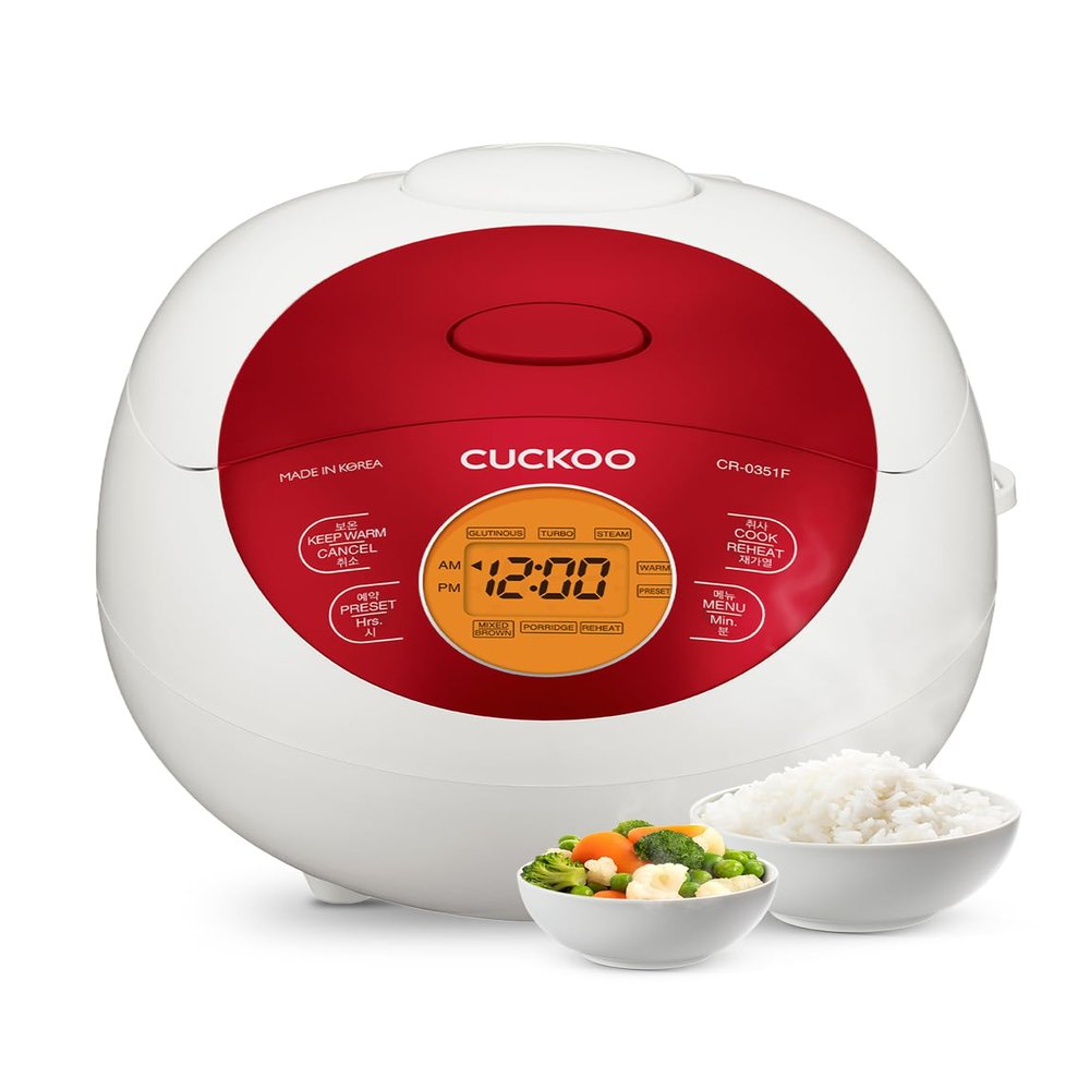 CUCKOO Micom Rice Cooker 3 Cup Uncooked / 6 Cup Cooked, Korean Fuzzy Logic Rice Cooker Small with Delay Timer & Keep Warm Setting, Versatile Food Steamer with Non-Stick Inner Pot, Red (CR-0351F)