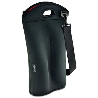 2 Bottle Wine Carrier Travel Bag - Thick Insulating Neoprene Wine Tote- Expandable 2 Bottle, Taller Design - Zipper Closes over Corked Bottles, Adjustable Shoulder Strap