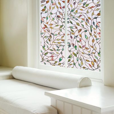 Artscape New Leaf | Privacy Window Film with Vibrant Colored Pattern | Non-Adhesive & UV Protection | Easy to Apply & Removable | 24 x 36 Inches | Made in USA