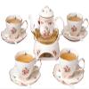 Jusalpha Vintage Porcelain Flower Series Tea Sets, Tea Cup Saucer Set with Teapot Warmer- Filter and Spoon, 16pcs in 1 set (16pcs set) view 3