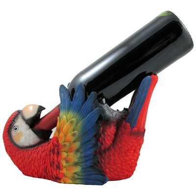 Tropical Parrot Wine Bottle Holder As a Display Stand Statue for Whimsical Beach Bar or Nautical Dining Room Tabletop Wine Rack Decor or Decorative Macaw and Bird Sculptures