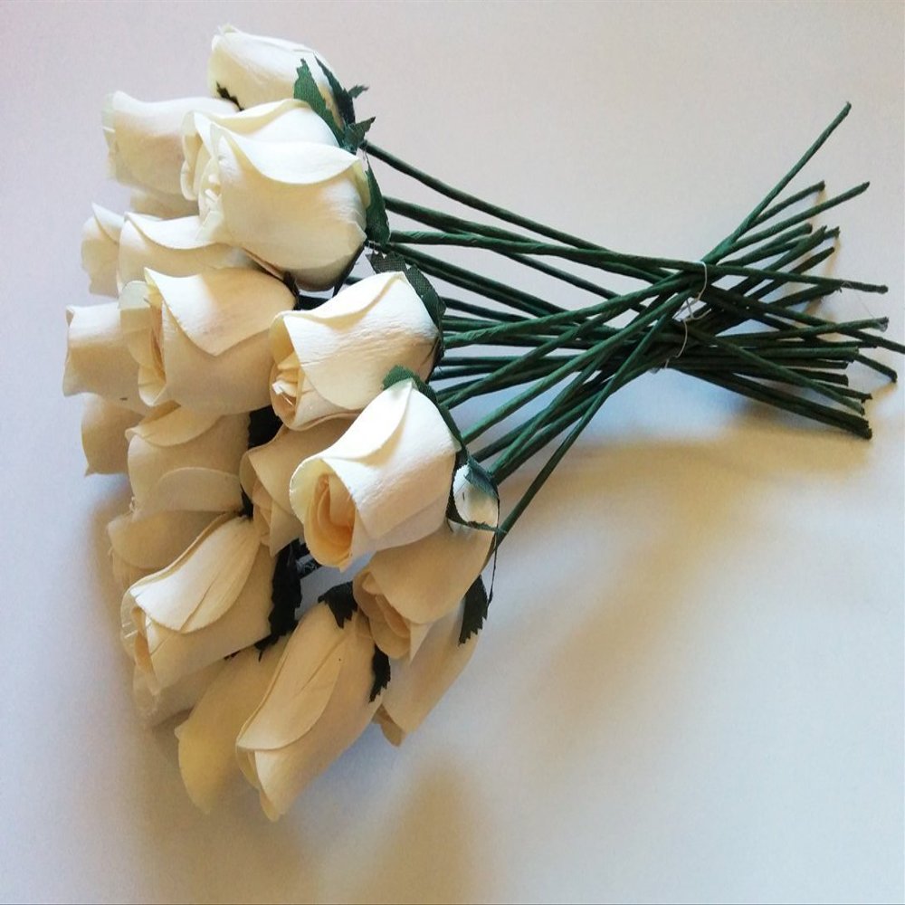 Aariel's Attic 24 Beautiful Realistic Ivory White Wooden Roses
