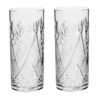 SET of 2 Russian Cut Crystal Drinking Glasses 250 ml / 8.5 oz. for Hot or Cold Liquids Fits Glass Holder "Podstakannik"