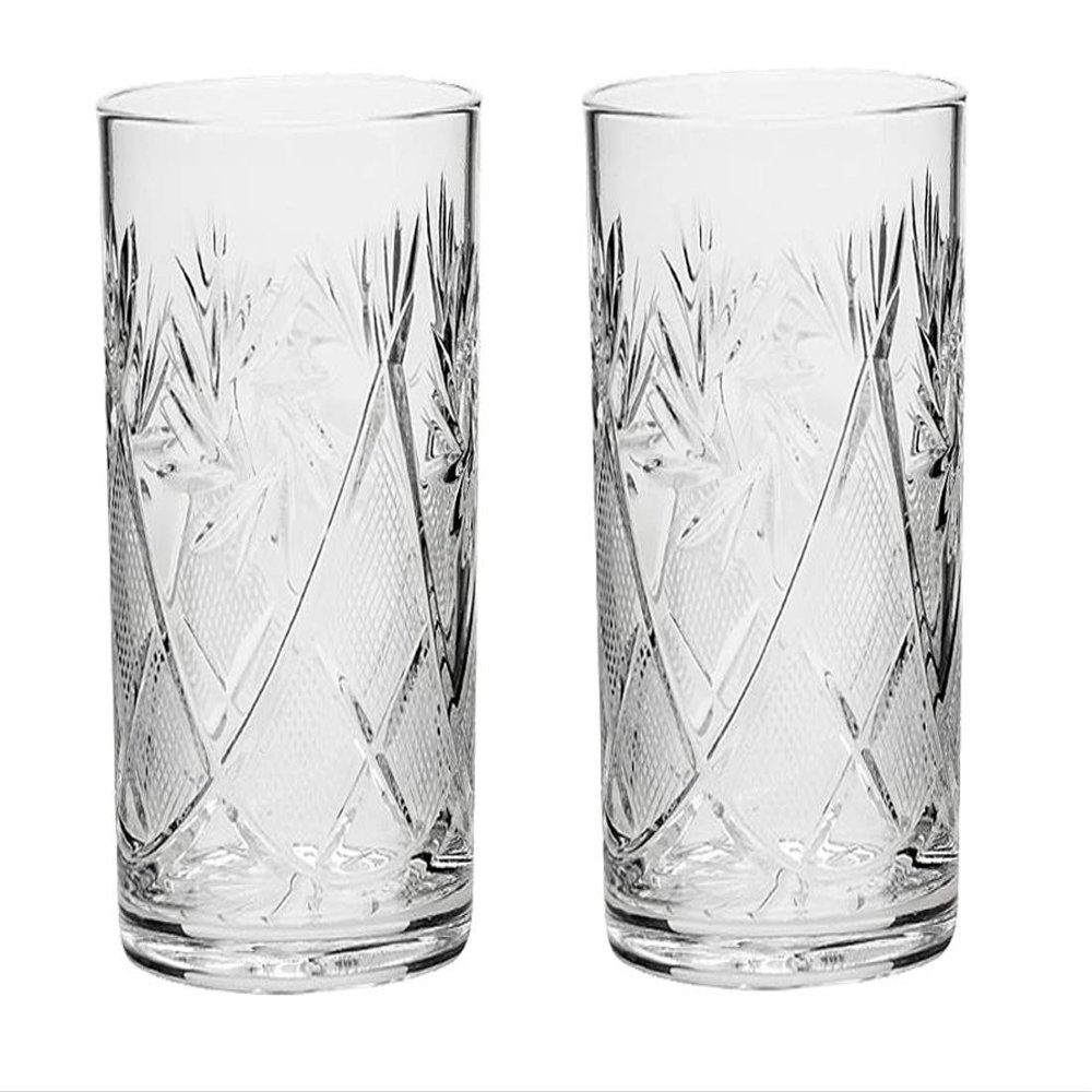 SET of 2 Russian Cut Crystal Drinking Glasses 250 ml / 8.5 oz. for Hot or Cold Liquids Fits Glass Holder "Podstakannik"