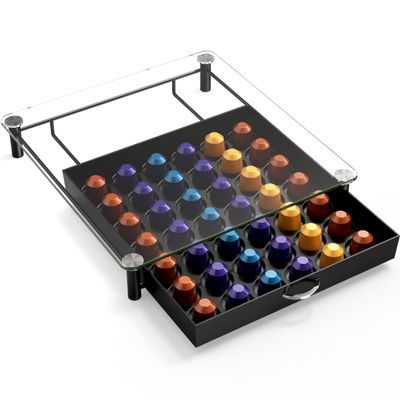 DecoBrothers Tempered Glass Coffee Pod Drawer Compatible with Nespresso Original Line, 42 Capsules