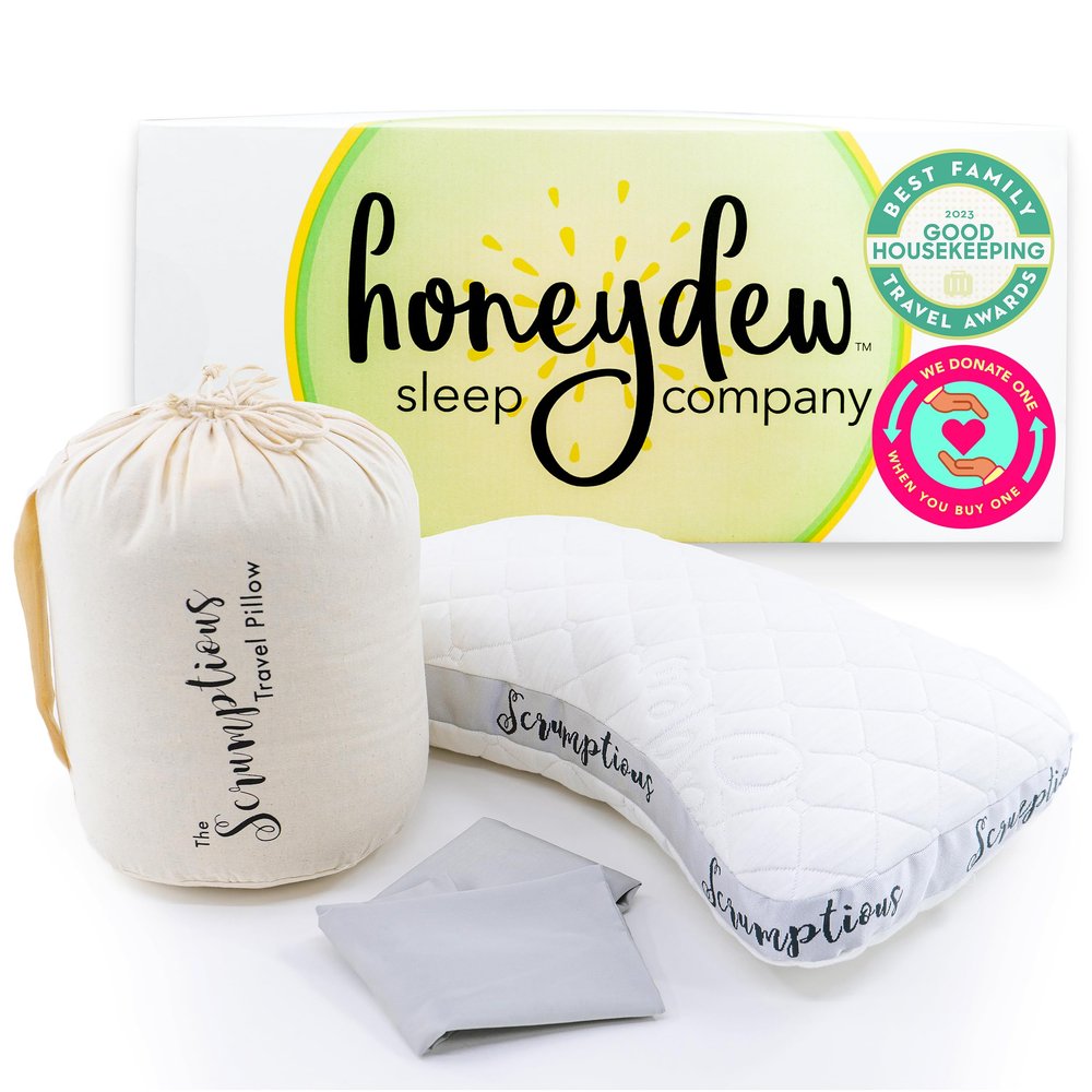 Honeydew Scrumptious Travel Pillow  Made in USA with Cooling Copper Gel Fill  CertiPUR Certified  Adjustable Travel Companion for Airplane & Traveling - Ergonomic Neck & Shoulder Support