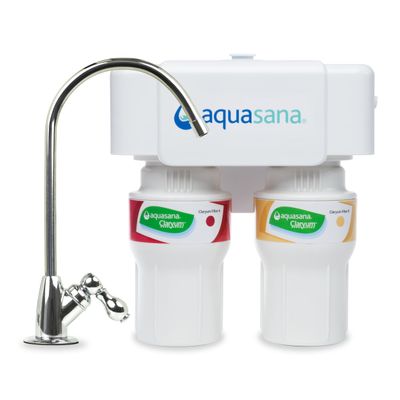 Aquasana Under Sink Water Filter System - Reduces PFAS, Lead, & Chlorine in Drinking Water - Under Counter Claryum Filtration for Kitchen - 2-Stage - Chrome Faucet - AQ-5200.56
