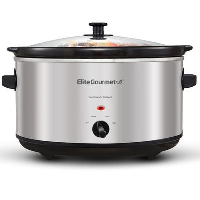 Elite Gourmet Stainless Steel Slow Cooker, Dishwasher-Safe with Tempered Glass Lid, Cool-Touch Handles, Removable Stoneware Pot, 8.5 Quart,MST-900V