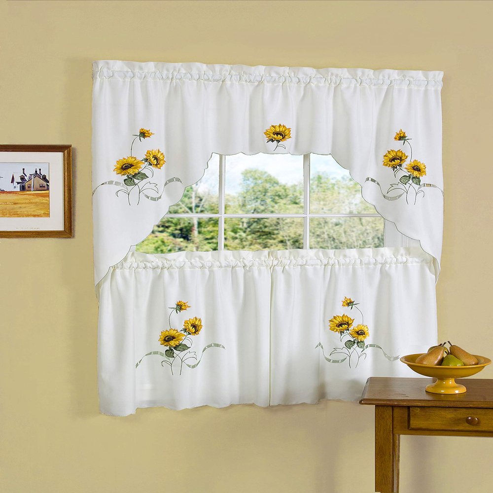ACHIM Embellished Tier and Swag Window Curtain Set - 58 Inch Width, 36 Inch Length - Sunshine- Light Filtering Polyester Drapes for Kitchen, Bedroom, Living & Dining Room Home Decor