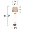 Regency Hill Bentley Traditional French Country Buffet Table Lamp 31.5" Tall Skinny Rustic Weathered Distressed Brown Linen Fabric Tapered Drum Shade Decor for Living Room House Entryway view 4