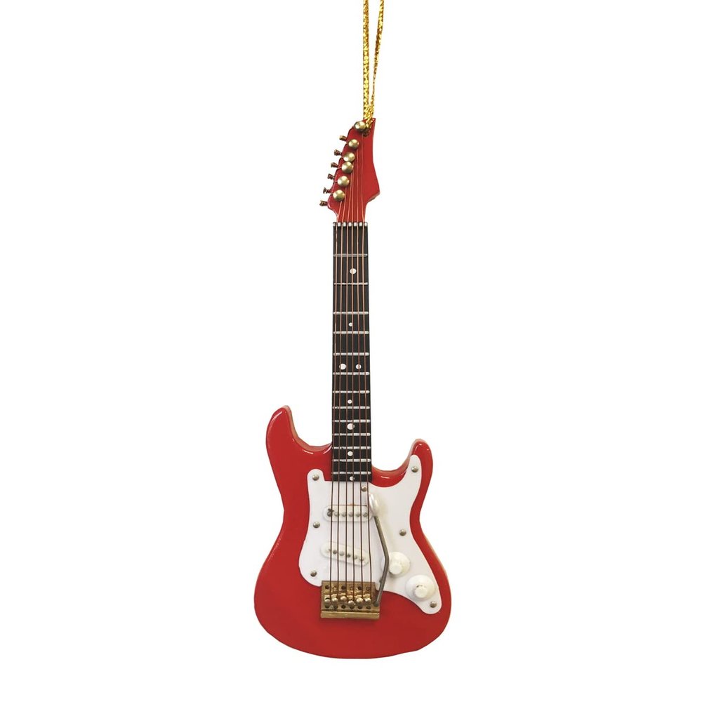 Broadway Gifts Red Electric Guitar Ornament - Replica String Instrument Christmas Ornament for Guitar Players