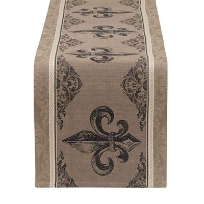 DII French Style Tabletop Kitchen Collection, Table Runner, 14x72, Fleur de Lis Stripe