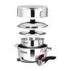 Magma 7 Piece Gourmet Nesting Stainless Steel Cookware Set with Ceramica Non-Stick, Induction Compatible, Oven Safe to 500F - Suitable for All Stovetops, Removable Handles, Stainless Steel view 2