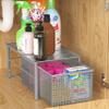 Deco Brothers Stackable Pull Out Cabinet Sliding Basket with Dividers, Large, Silver view 2