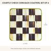 MacKenzie-Childs Square Cork-Back Coaster Set, Table Coasters for Drinks, Set of 4, Black-and-White Courtly Check view 4
