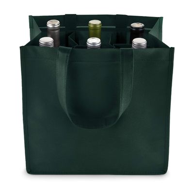 True Wine Shopping Bag 6 Bottle with Bottle Divider Insert, Bottle Carry Bag, Shopping Bag for Wine Bottles, Bottle Tote, Reusable, Green