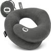 BCOZZY Travel Neck Pillow for Airplane  Patented Double Support for Head, Neck, and Chin. Best for Long Flights, Plane Sleeping, and Car Rides. Adjustable Size. Fully Washable. Carry Bag. Large, Gray view 1