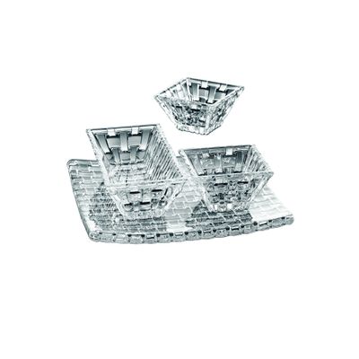 Nachtmann Bossa Nova Collections, 4 Piece Serving Set, Crystal Glass Serving Dishes for Cheese, Crackers, Fruits, and Appetizers, Platter, Square and Rectangular Bowls