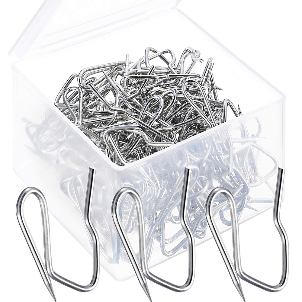 Shappy 120 Pack Drapery Hooks Pins for Curtains, Metal Pinch Pleat Hooks with Clear Box 1.2 Inch for Window Door and Shower Curtain(Silver)