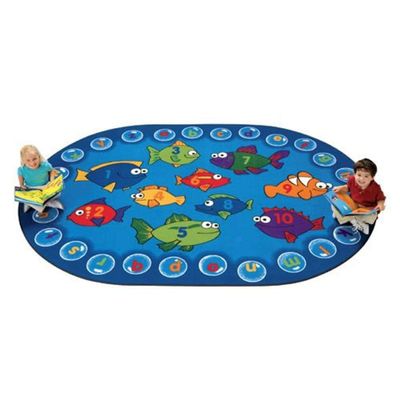 Carpets for Kids 6803 Fishing for Literacy Classroom Counting Rug 3ft 10ft x 5ft 5ft Oval Blue