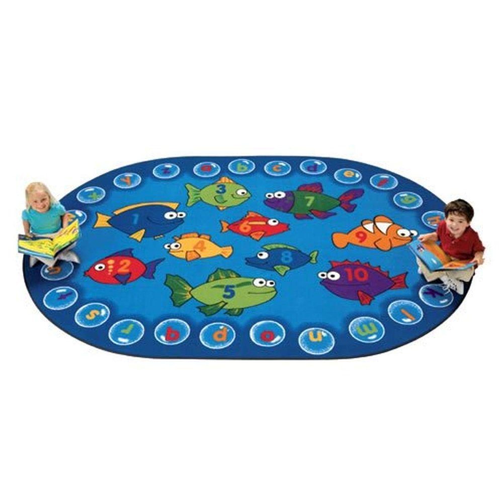 Carpets for Kids 6803 Fishing for Literacy Classroom Counting Rug 3ft 10ft x 5ft 5ft Oval Blue