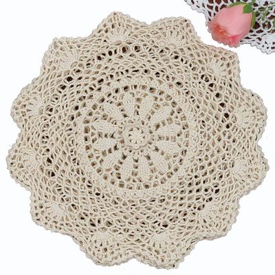 Creative Linens 6PCS 12" Round Crochet Lace Doily Beige 100% Cotton Handmade, Set of 6 Pieces